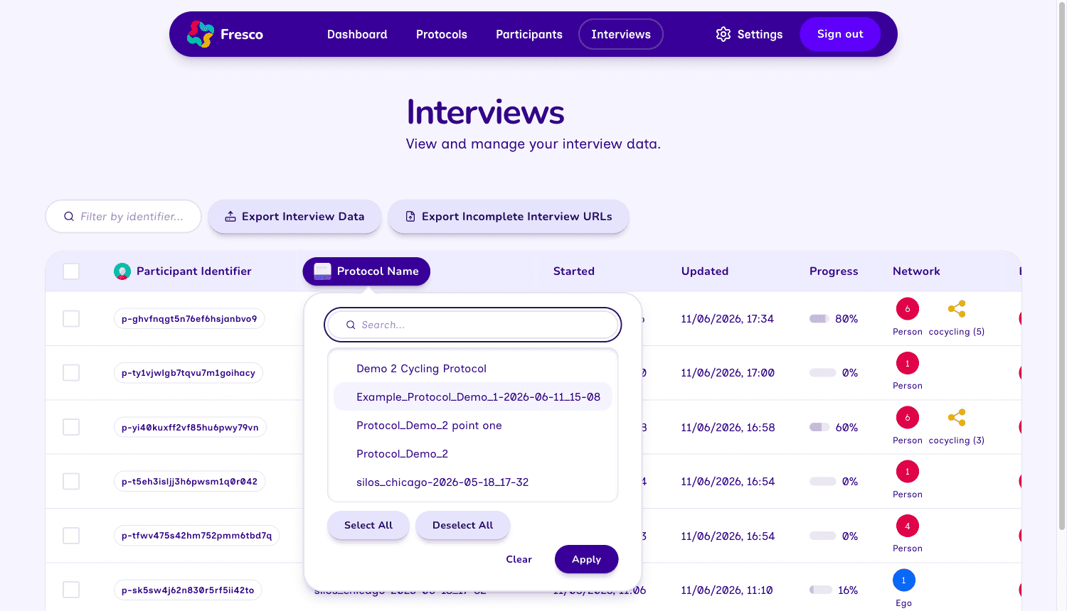 Filtering and sorting the interviews table.