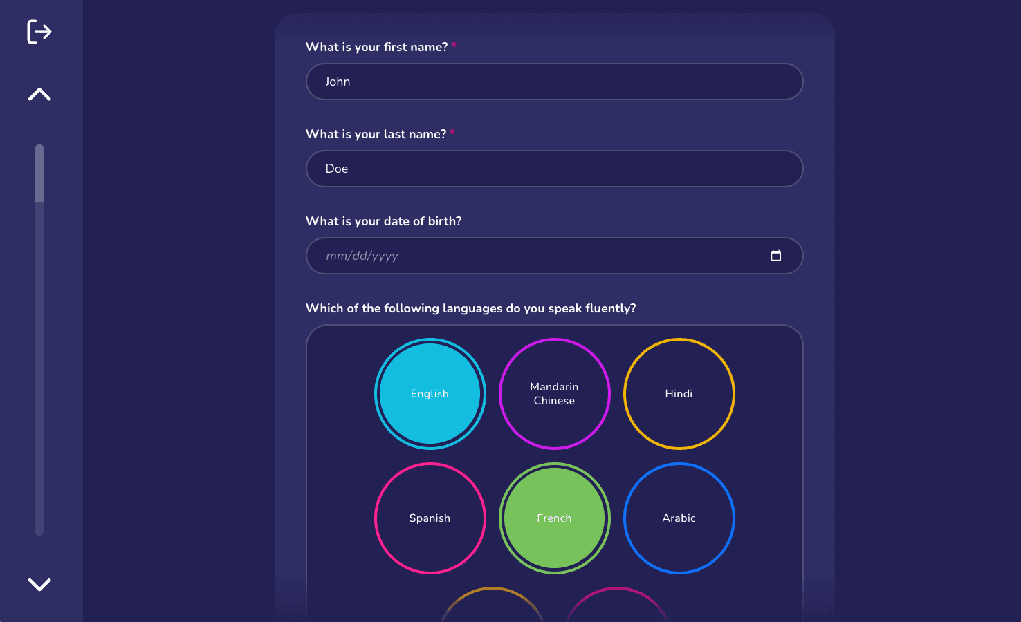 A more full-featured ego data collection form, showing a variety of input controls