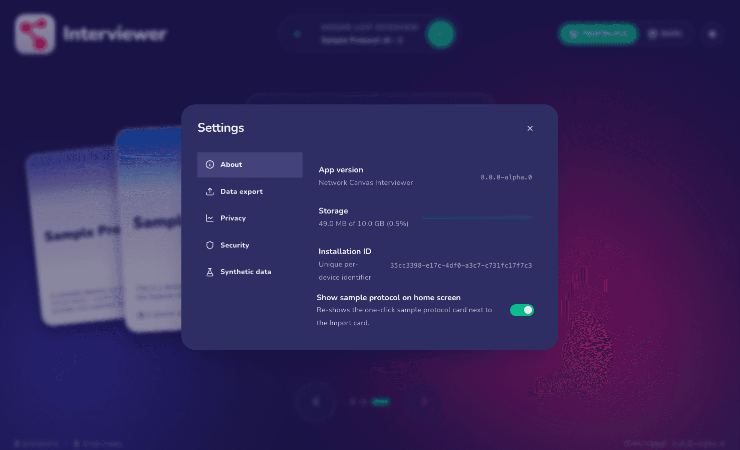 The Interviewer settings screen